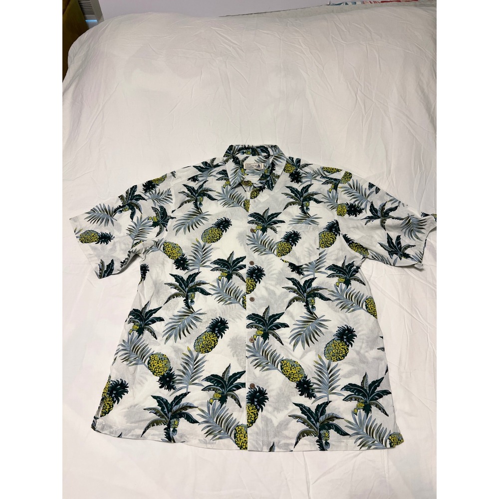 Seaspice Resort Wear Mens 2XL White Pineapple Palm Tree Cotton Hawaiian Shirt